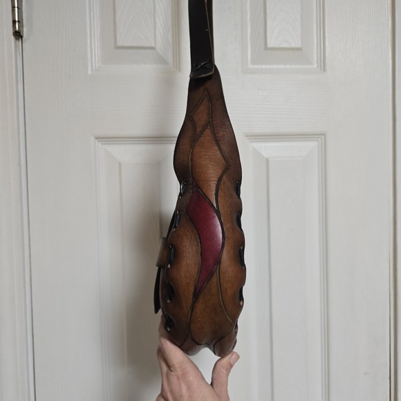 Handmade Tooled Leather Crossbody Saddle Bag Purse Brown Western Boho - Picture 6 of 13